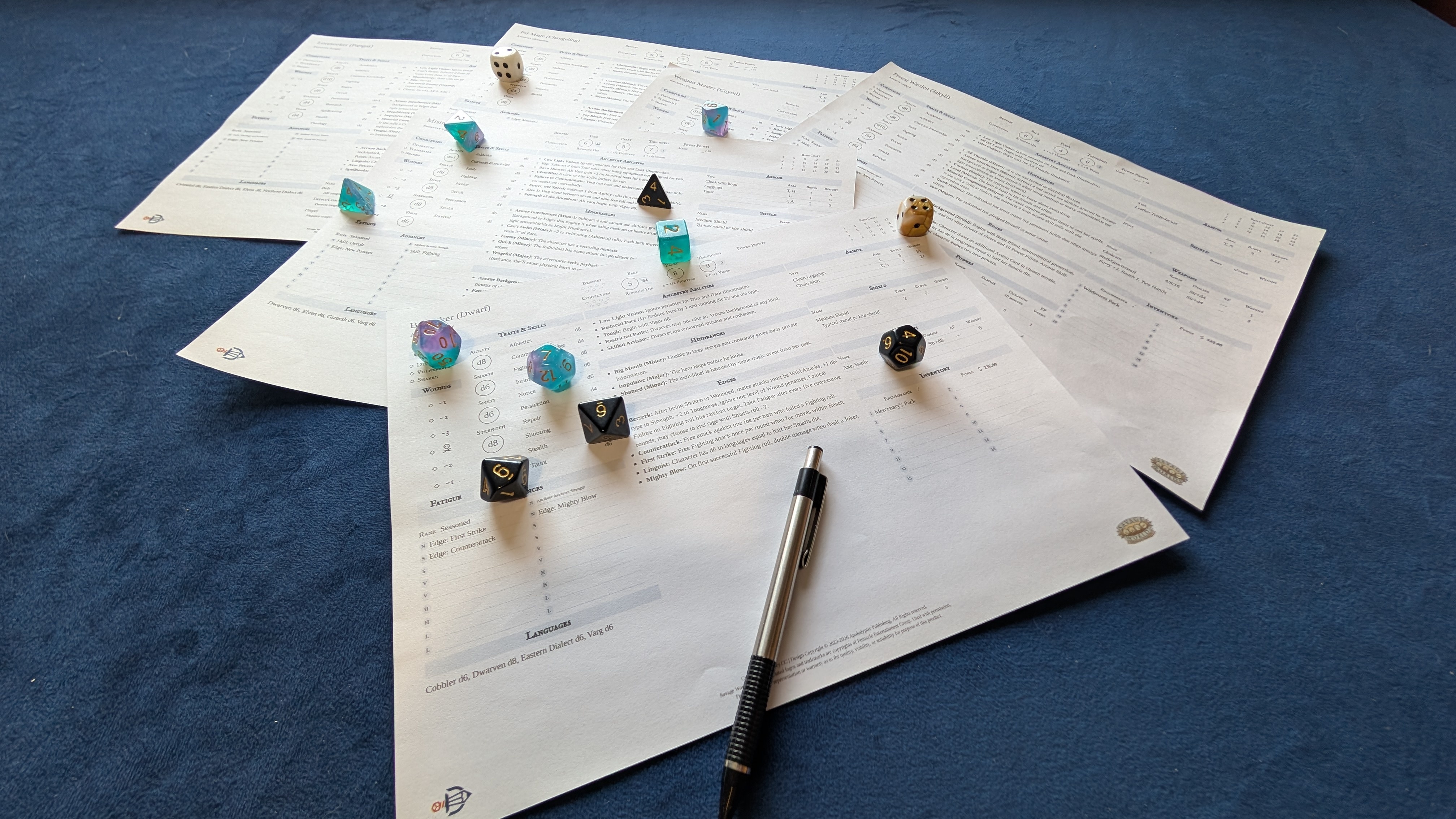 Savage worlds character sheets and tools